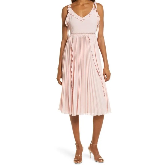 Lulus Dresses & Skirts - NWOT Lulu’s Never A Dull Moment Pink Chiffon A-line Pleated Tie-Strap Midi Dress